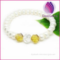 Bracelet, stretch, cultured freshwater pearl and citrine/clear quartz,white, 7-8mm potato, 7 inch.